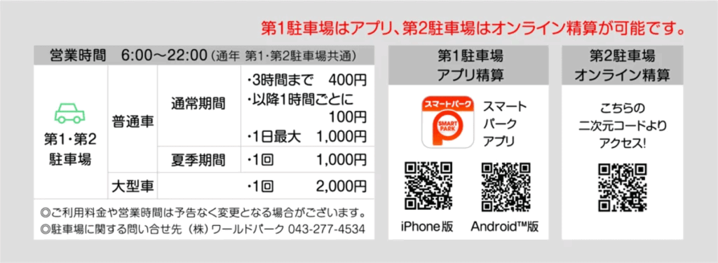 稲毛海浜公園の駐車場料金